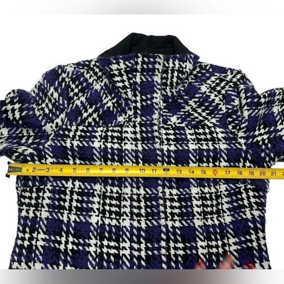 Tribal Wool Blend Coat Purple White Plaid Houndstooth Patterned Winter Jacket - Picture 9 of 10